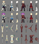 Concepts art of the armors and weapon craft-able from 7-X.