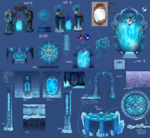 Concept art of the artifacts found in the temple.